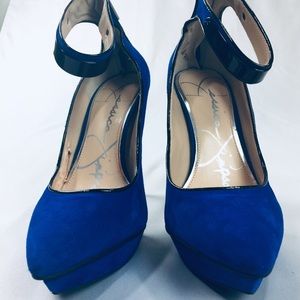 Jessica Simpson blue platform ankle strap heels 10